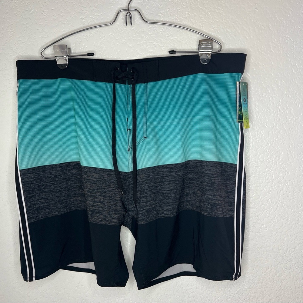 NWT Burnside Stretch UV Protection Quick Dry Men’s Swim Shorts 38 Striped Blue